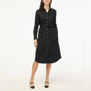 J. Crew Factory Size 2 Long-Sleeve Button Tie Belt Poplin Shirt-Dress Black NWT